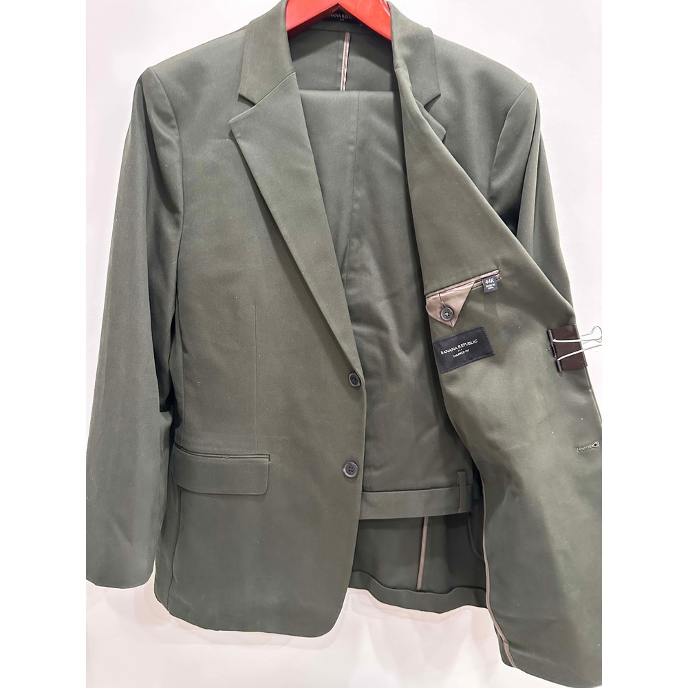 Banana Republic Mens Tailored Fit Suit Olive Green 44R Blazer 38x32 Pants 873647